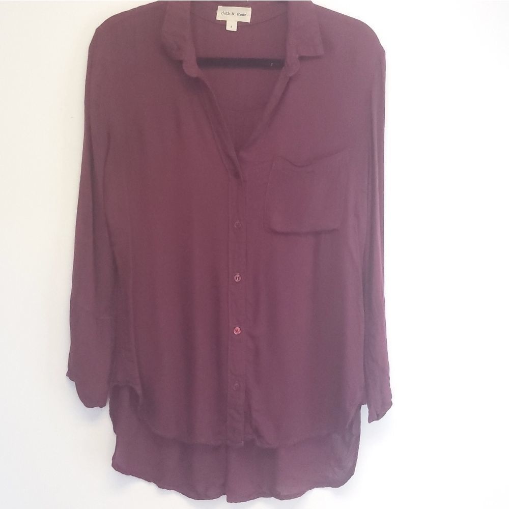 Cloth & Stone Button Down Long Sleeve High Low Hem Top Size Small